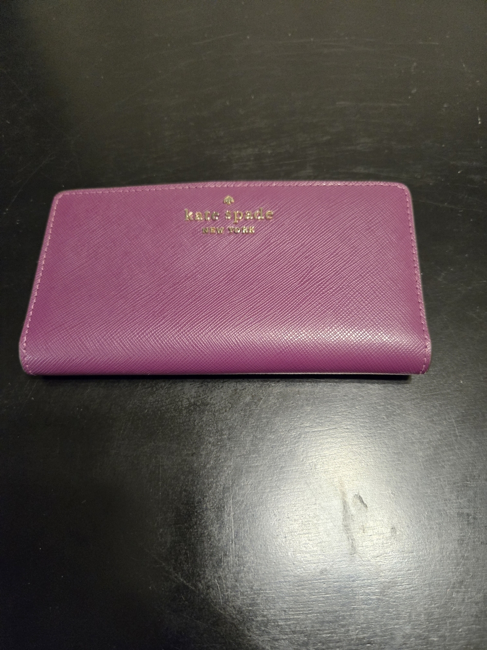 kate spade Purple Saffiano Zip Wallet with Gold Logo